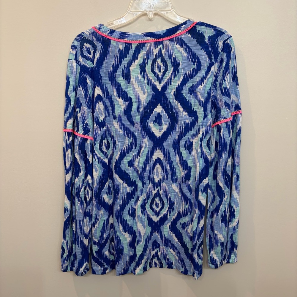 Lilly Pulitzer Blue Kalissa 100% Cotton Tunic Size M Hot Pink Trim Abstract - Picture 7 of 9